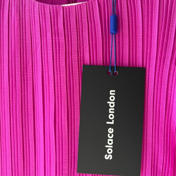 Solace London Tanzy Magenta Pleated Large Bow Long Sleeve Mini Cocktail Dress - Picture 6 of 7